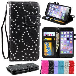 iPhone 6 4.7 Diamond Flip PU Leather Wallet Case with Strap (Black)